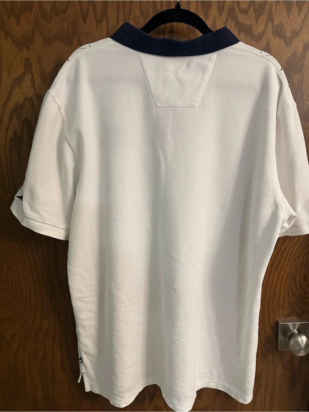 Nautica Men’s White Polo with Navy Collar and Red/Navy Argyle Lines